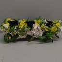 Spring Floral Centerpiece with 3 Metal Pillar Candle Holders – Artificial Daisy Arrangement with Greenery & Stripe Bow for Dining Table, Weddings, Easter, Home & Office Décor, Housewarming Gift