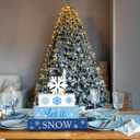 Suzile 4 Pcs Winter Table Decorations Snowflake Tabletop Decor Wooden Winter Tiered Tray Let It Snow Table Topper Centerpiece Tiered Tray for Wonderland Farmhouse Blue Christmas Decorations