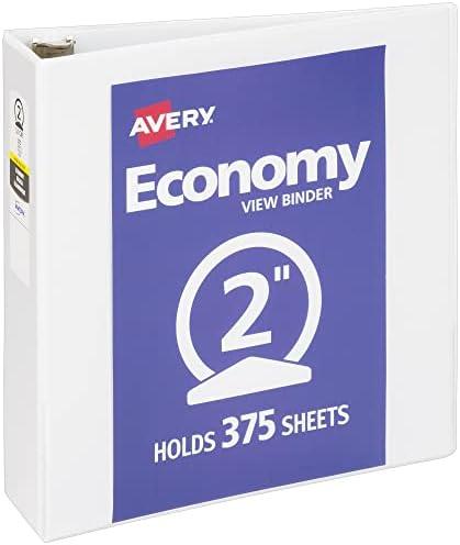 2 PCS Avery Economy View 3 Ring Binder, 2" Round Rings, 375-Sheet Capacity, 2.8 Inch Wide Spine, Great for Home, School Supplies, Office, or Organization Needs, 1 White Binder (05731)