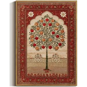 XJYISUO Vintage Framed Wall Art Persian Canvas Art Omegranate Tree Pictures Wall Decor Islamic Paintings Classic Artwork For Living Room Bedroom, 24"L x 16"W