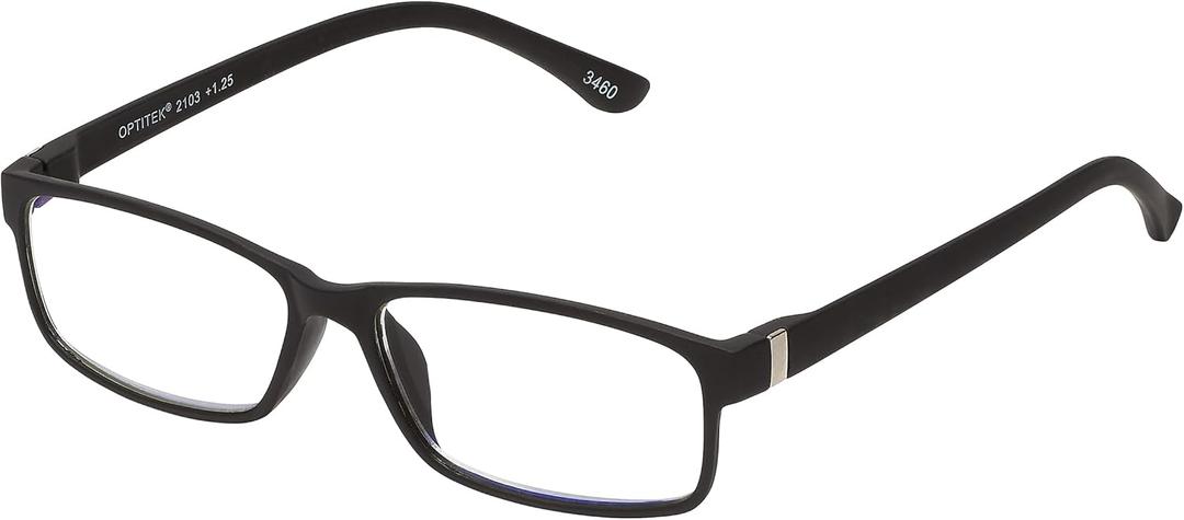 SAV Optitek E2103 Blue Light Reading Glasses - Flexible, Durable, Lightweight, High-Performance Reading Glasses for Men and Women, Black, + 1.5