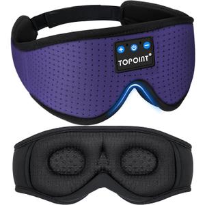 Sleep Mask with Headphones Bluetooth 5.4, TOPOINT 3D Eye Mask Blackout Breath Silk for Side Sleepers Women Men, Sleep Headphones Earphones HD Speaker Microphone for Travel Meditation Gift, CPAP Users (Oxygen Indigo)