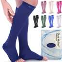 Doc Miller Open Toe Compression Socks, 20-30 mmHg, Toeless Compression Sleeves for Legs, Knee High Stockings for Shin Splints, Varicose Veins, Travel, Calf Support & Muscle Recovery, Men & Women, Pair (Medium, Dark Blue)