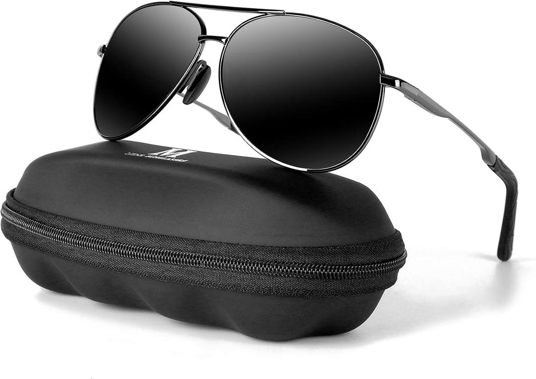mxnx Aviator Sunglasses for Men Polarized Women UV Protection Lightweight Driving Fishing Sports Unisex glasses MX208 (A Grey Frame Black Lens)