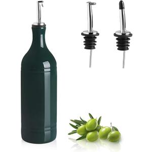 Sweejar Large Ceramic Oil Dispenser Bottle, Opaque Cruet Protects to Reduce Oxidation, Suitable for Storage of Oil, Vinegar, Soy Sauce & Other Liquids, Pack of 1, 24 Fl Oz (Jade)