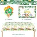 177 PCS Wild One Birthday Decorations, Jungle Adventure Birthday Decorations Include Animal Plates, Napkins, Tablecloth, Backdrop and Other Supplies Suitable for Baby Party, Can Serve 20 Guests