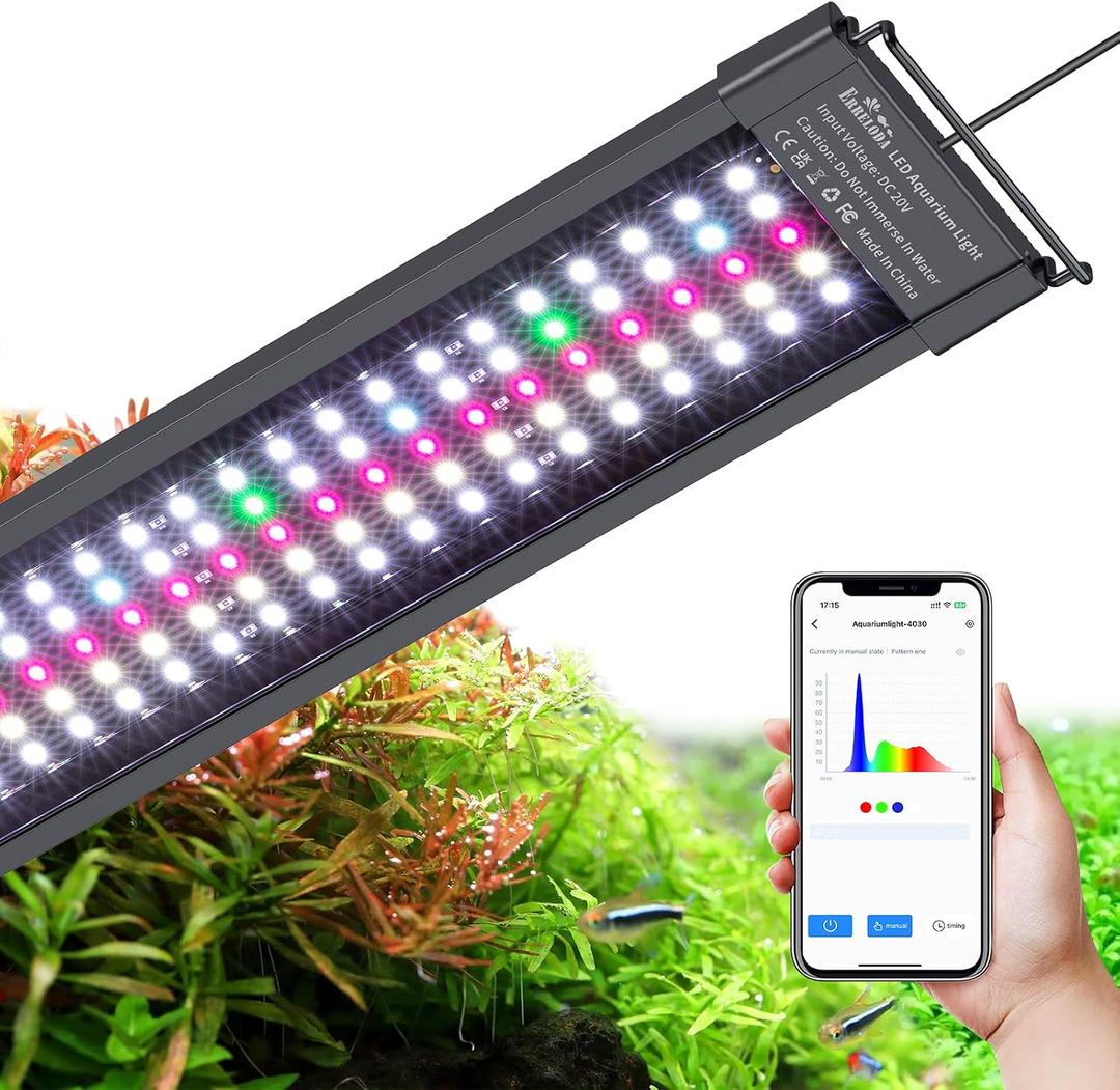 Bluetooth LED Aquarium Light with APP Control, 3 Modes for 48-54 Inch Fish Tank Light with Full Spectrum White Blue Red Green Lights, IP68 Waterproof with Extendable Brackets for Freshwater