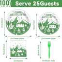 2 x 100 PCS Camp Bachelorette Party Supplies Tableware Set Mountain Camp Bachelorette Party Decorations Favors Paper Plates Napkins Forks for Girls Bridal Shower Wedding Engagement Serves 25 Guests