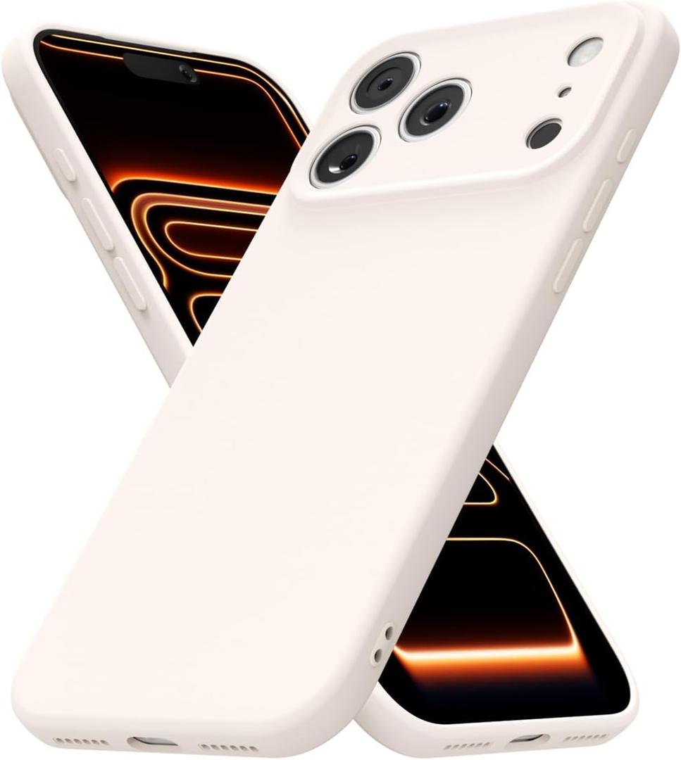 for iPhone 17 Pro Case Silicone Phone Case, Slim Thin Soft Rubber Gel Cases for Women Girls, Cute Matte TPU Phone Cover with Full Camera Protection, Minimalist Plain Design, Beige Cream