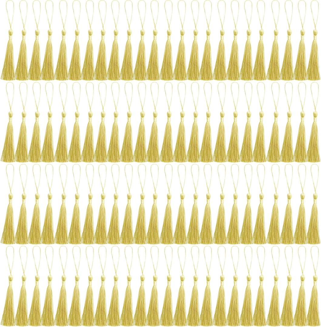 2 x MUXGOA 150 Pcs Bookmark Tassels for Crafts,Key Chain Mini Tassels for Jewelry Making & Graduation Book Marks(Light Gold)