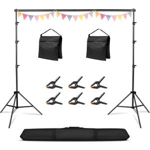 10x10FT Adjustable Photography Backdrop Stand Kit Photo Studio Background Support with 4 Crossbars 6 Clamps 2 Sandbags
