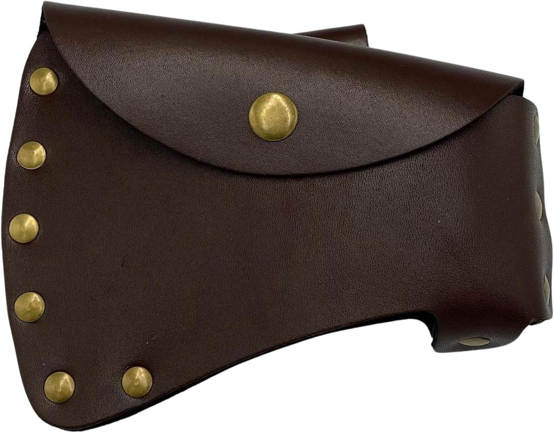 Leather Axe Cover/Sheath - Hatchet Head Protector Case, Small Belt Holster Holder | Made of Full Leather with Grain, Durable & Rustic Accessories/Essentials for Camping and Outdoors Work (Brown)