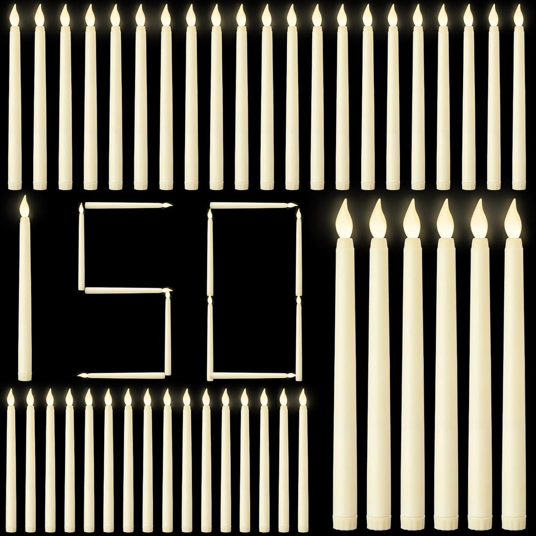 MTLEE 150 Pcs Flameless LED Taper Candles Bulk 11" Battery Operated Taper Candles Flickering for Candlesticks Faux Wax Light for Easter Church Birthday Wedding Party, Ivory White