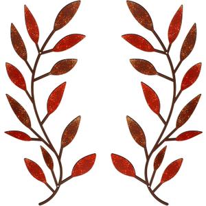 Zhengmy 2 Pieces Metal Tree Leaf Wall Decor Vine Olive Branch Leaf Wall Art Living Room, Hallway Wall Decor Outdoor Decoration(Autumn Color)