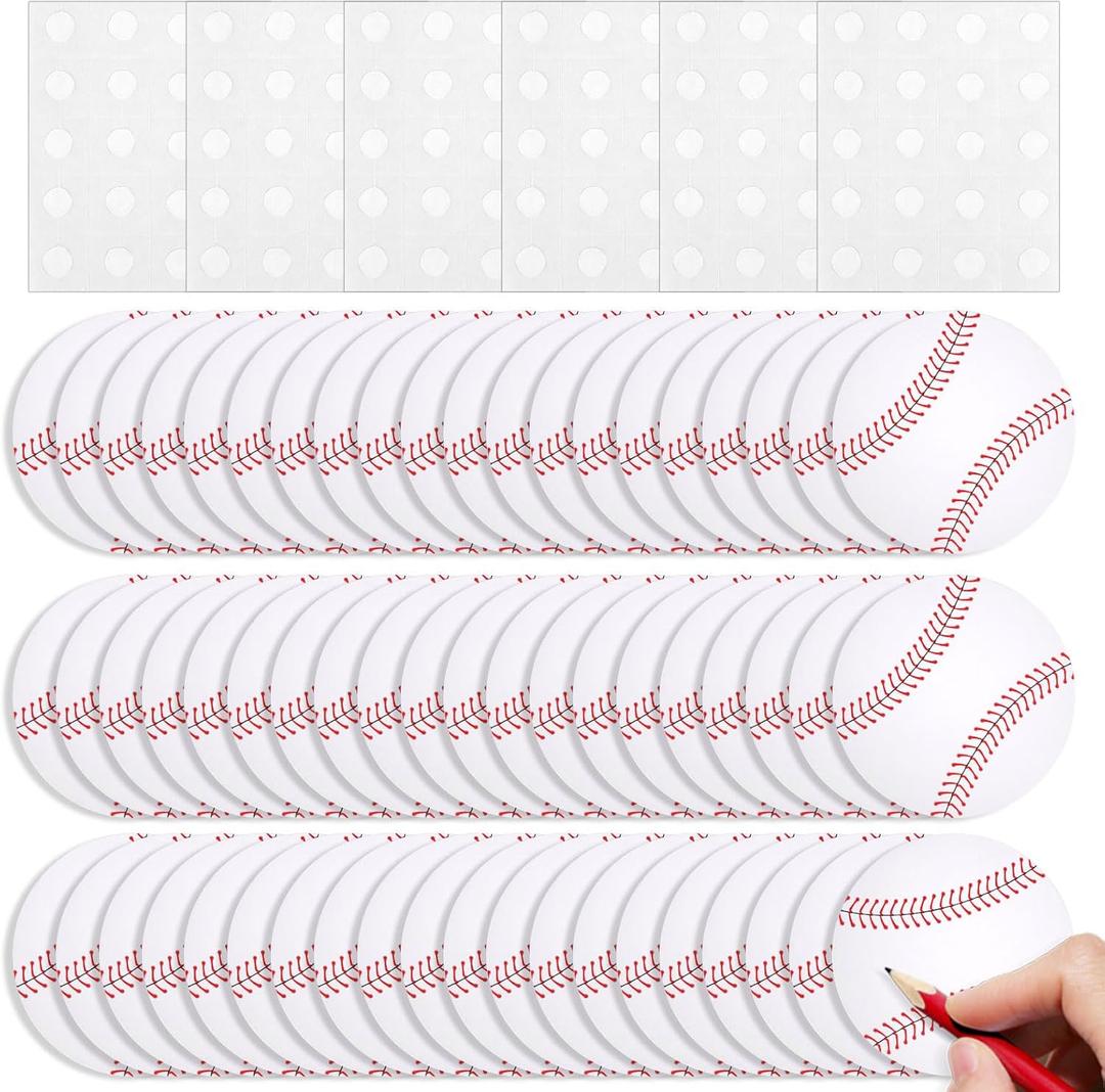 60pcs Paper Baseball Cutouts, with 120 Glue Points Baseball Sports Party Decorations Classroom Bulletin Board Birthday & Baby Shower DIY Supplies
