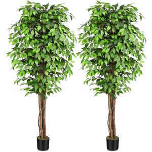 7ft Large Ficus Artificial Trees with Natural Curved Trunks, 84" Tall Lush Faux Tree for Home Decor Indoor, Green Lifelike Fake Ficus Tree Artificial Plants in Pot（Set of 2）