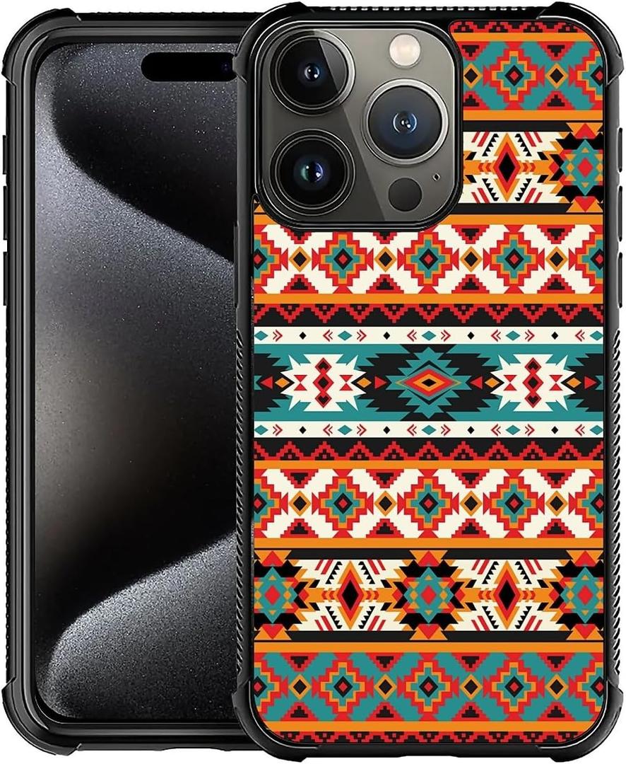 for iPhone 16 Pro Max Case,S TPU Bumper Hard PC Pattern Back Case Southwestern Aztec