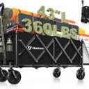 43'' Extra Long Collapsible Wagon with Extended Tailgate, 360LBS Heavy Duty Wagons Carts Foldable, Portable Folding Outdoor Utility Cart for Grocery, Shopping, Garden, Camping, Black