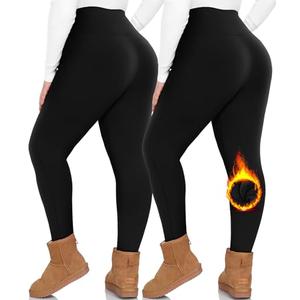 NEW YOUNG 2 Pack Plus Size Fleece Lined Leggings Women-1X-4X High Waist Winter Tummy Control Thermal Warm Yoga Pants Black, Size 4XL