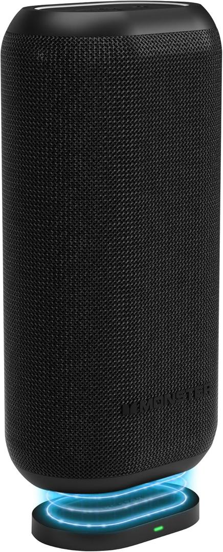Monster DNA Max Portable Bluetooth Speaker, Loud Portable Speaker with 360 Bass Sound and 10W Qi Certified Wireless Charging Pad, IP67 Waterproof- for Travel, Indoor and Outdoor Use (Black)