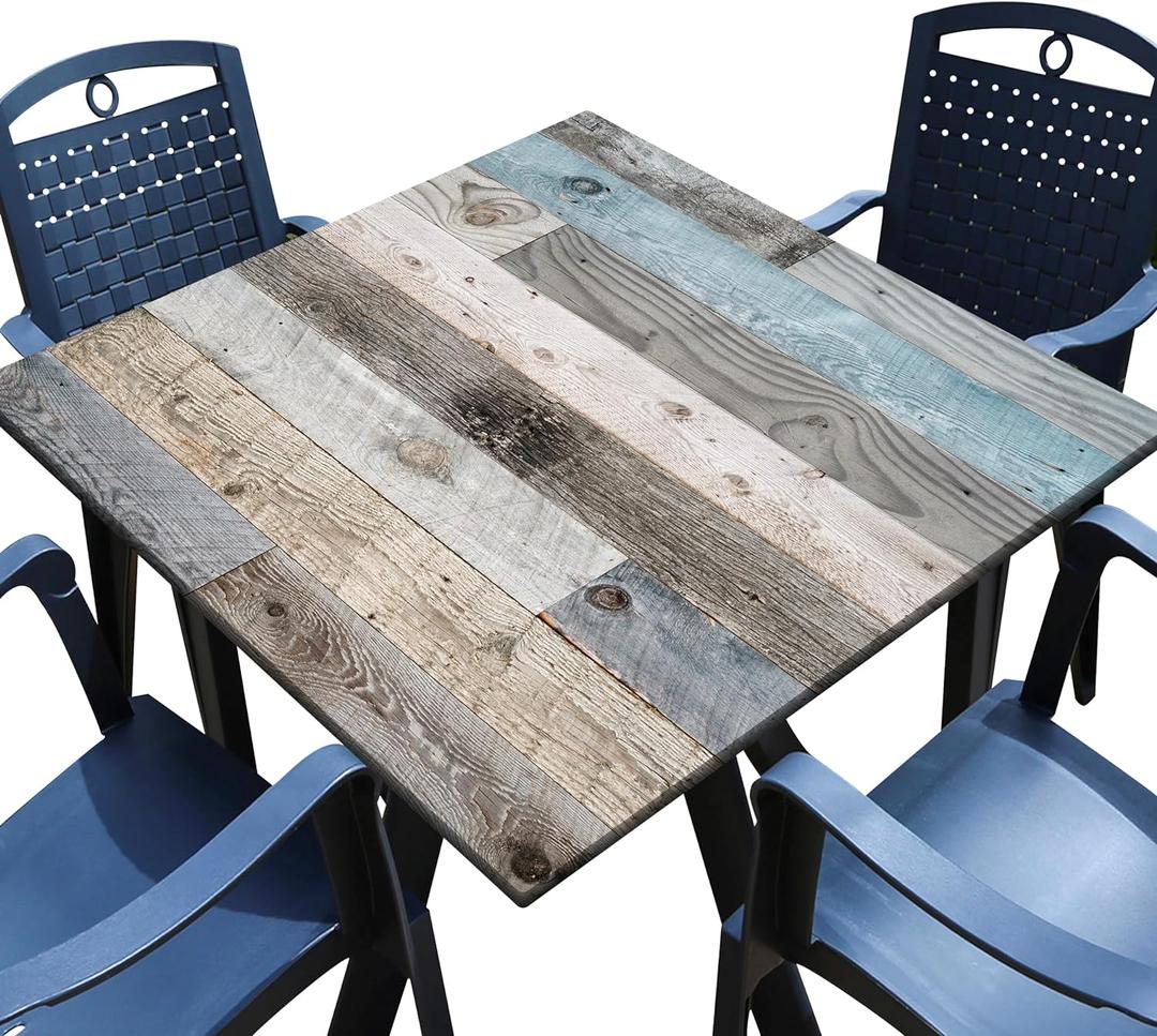Farmhouse Square Fitted Tablecloth with Elastic Edge Wood Grain Card Table Cover Outdoor Wipeable Card Tablecloth for Indoor Kitchen Decor (Fit for 36"x36"Square Table)
