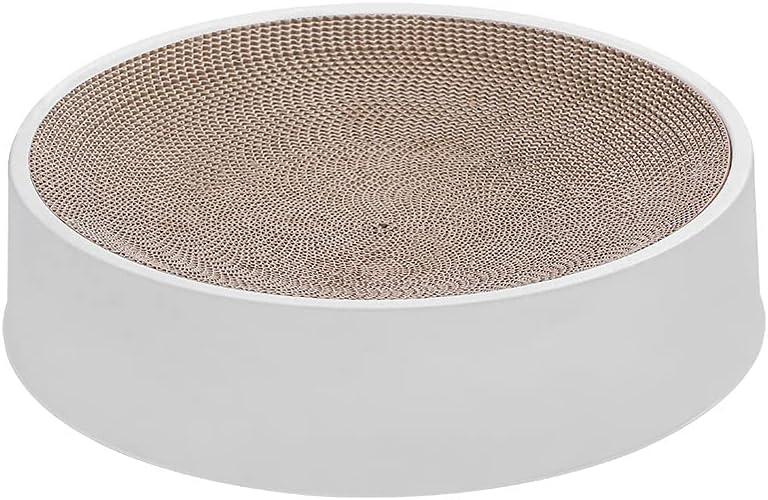 Refillable Cat Scratcher Cardboard & Bed for Indoor Cats, Scratching Lounge, Scratching Pad (Round Cat Bed Scratcher White)