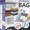 Cozy Essential Vacuum Storage Bags, 80% Compression Vacuum Seal Space Saver Plastic Packaging Bags for Clothes, Blankets, Pillow, Bedding, Comforters, Sealer Clothing Storage, 25 Combo