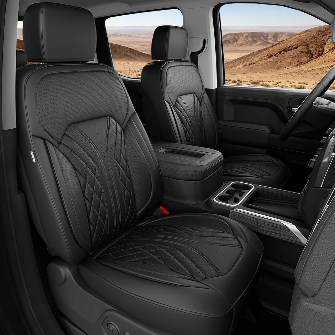 for Chevy Silverado GMC Sierra Waterproof Seat Covers, Crew Cab 1500 2019-2026, 2500HD 3500 HD 2020-2026, Pickup Protectors Accessories Full Set, Black