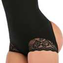 FLORATA Women's Thong Shapewear Tummy Control Butt Lifting Panties High Waist Body Shaper Briefs (X-Large-XX-Large, Black Lace)