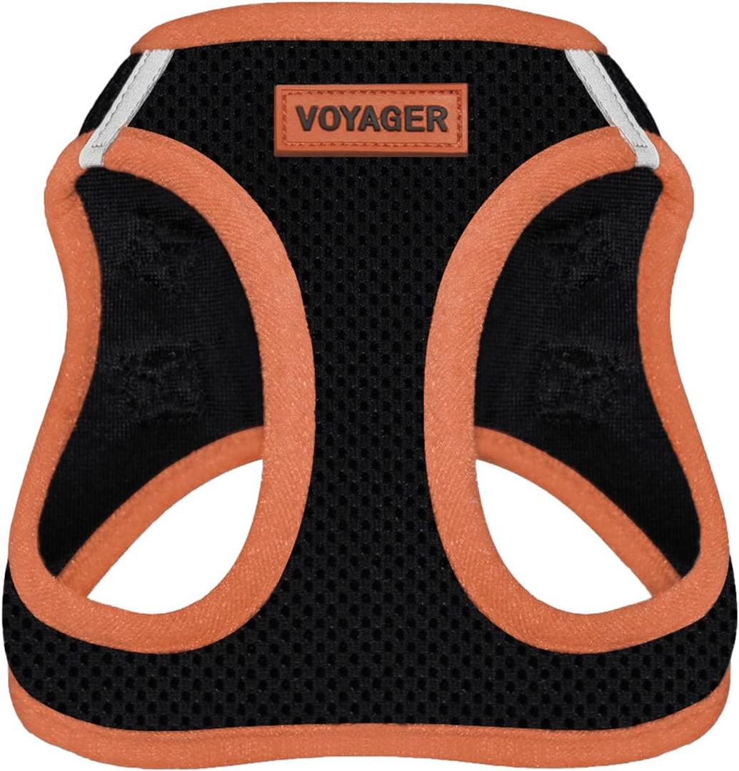 Best Pet Supplies - All Weather Mesh/Plush, Reflective, No Pull Harness for Small, Medium Dogs, Cats - Secure with Hook & Loop Fastener, Buckle, Double D-Rings - Black/Orange Trim, M