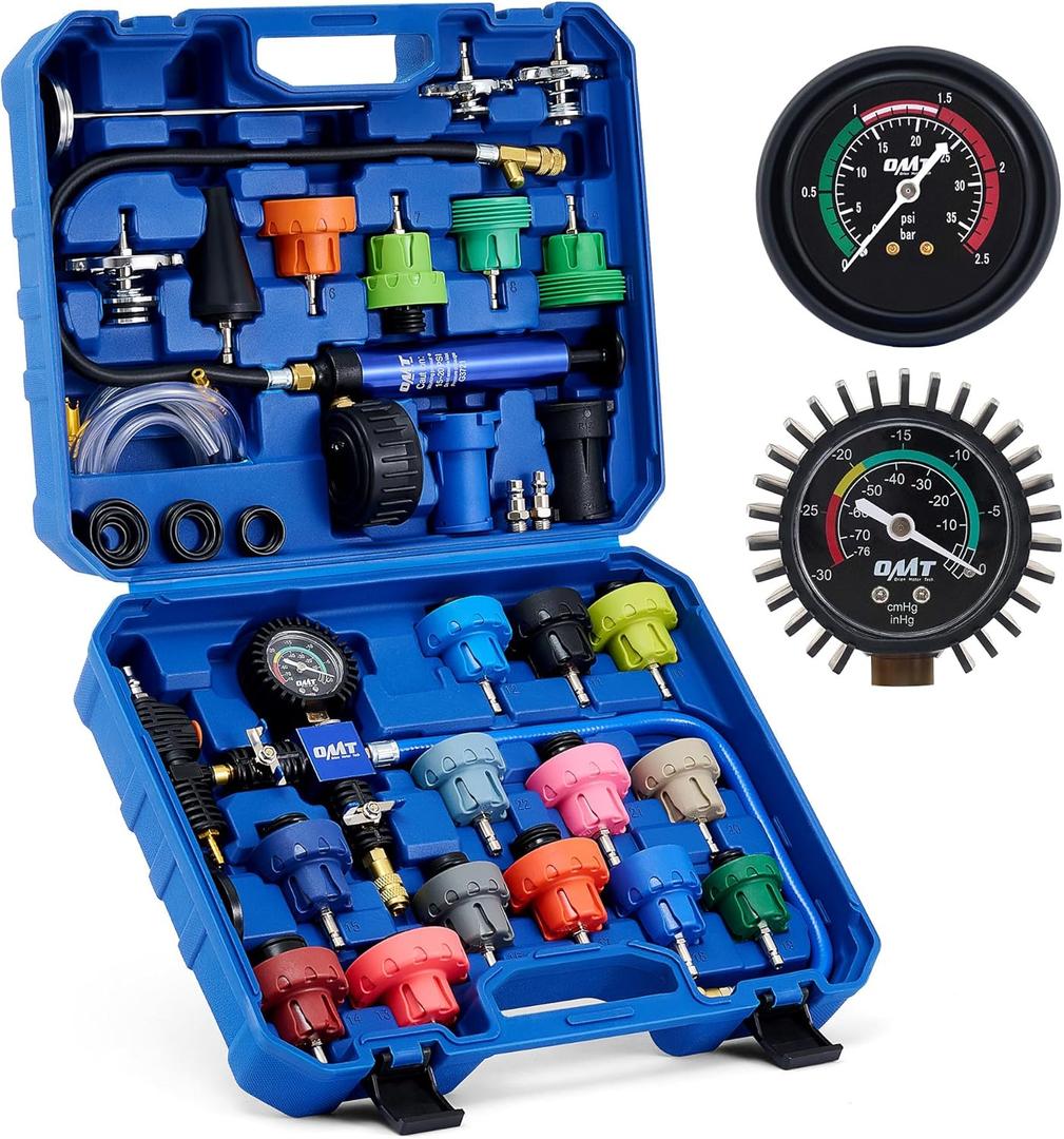 Orion Motor Tech Coolant Pressure Tester Kit, 33pc Master Coolant Vacuum Refill Kit with 23 Radiator Adapters, Radiator Cooling System Pressure Tester Kit with Vacuum Pump Vacuum Purge & Refill Tool (Blue)