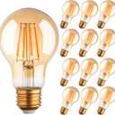12Pack 2200k Led Light Bulb, Vintage A19 Edison Bulbs, Dimmable Amber Warm Yellow Light Bulb, Soft Yellow Led Filament Amber Light Bulbs, Old Style Light Bulbs, 60W Equivalent, 6 Watt, E26 Base