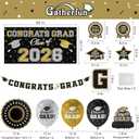 Black and Gold Themed 2026 Graduation Decorations Set - Congrats Grad Banner, Class of 2026 Backdrop, Balloons & Streamers Kit - Graduation Party Supplies for High School & College Celebrations