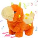 Hopearl Walking Dinosaur Interactive Electronic Pet Plush Toy Stegosaurus Roaring and Moving Animated Nodding Head Gifts for Toddlers Birthday, Orange, 8''