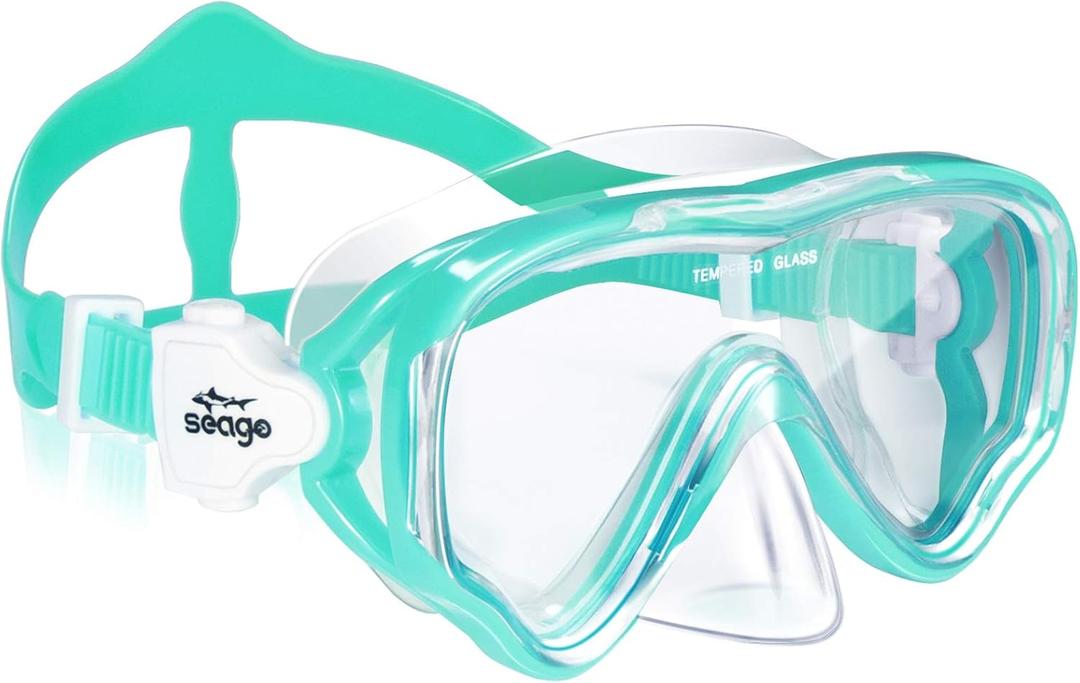 Seago Kids Swim Goggles Snorkel Diving Mask for Youth(5-15), Anti-Fog 180 Clear View (Green)