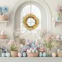 22 Inch Classic Easter Wreath, Eggs Wreath for Front Door with Pink Yellow White Wildflowers and Berries Spring Summer Door Wreath for Outside Porch, Farmhouse Easter Home Decor