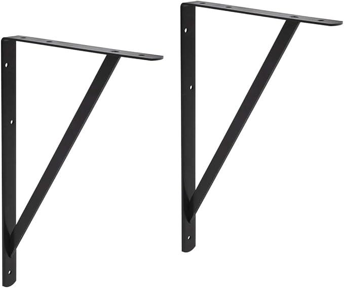 Amazon Basics 10 Pack L20 x H 13" Black Heavy Duty Shelf Brackets with Screws, Metal Shelf Brackets, Strong Steel