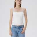 SUUKSESS Women Built in Bra Tank Tops Double Line Going Out Basic Square Neck Camisole Top (White, M)