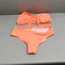 SOLY HUX Women's Ruffle Strapless Bikini Set 2 Piece Bandeau Swimsuit High Waist Bathing Suits (Medium, Plain Orange)