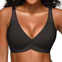 Jelly Bras for Women - S-L Wireless Deep V No Underwire Bralette with Support - Seamless Comfortable Padded T-Shirt Bra (Black, L)