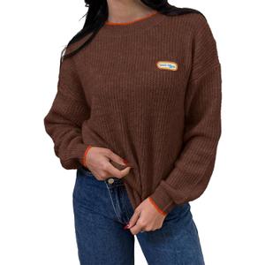 Saodimallsu Womens Sweaters Crew Neck Long Sleeve Knit Contrast Piping Stripe Lightweight Casual Fall Pullover Tops 2025 (Brown)