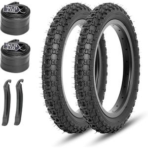 MOHEGIA Kids Bike Replacement Tires Set: 2-Pack 12.5/14/16/20x2.125 Inch Folding Bicycle Tires, and Pair Inner Tubes Schrader Valve with Tire Levers-Compatible with BMX, MTB and Children Racing