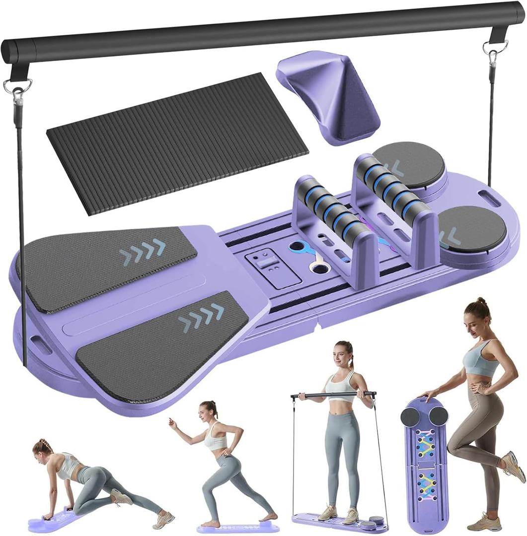 Pilates Reformer Set - Pilates Board for Home Workout, 6 in 1 Portable and Foldable Reformer Pilates Machine, Pilates Equipment for for Core Workouts (Black)