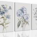 PhexlyArt 3 Piece Blue Floral Canvas Wall Art Colorful Wildflower Wall Art Watercolor Blue Flower Pictures Wall Decor Modern Minimalist Botanical Art Prints for Living Room Bedroom Bathroom 16"x24"