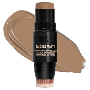 Nudestix Nudies Bronze All Over Matte Bronzing Stick 3-in-1 Cream Bronzer for Cheeks, Eyes & Lips with Built-In Brush | Natural Contour & Sun-Kissed Glow