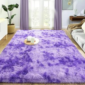 4×6 Area Rugs Living Room, Purple Large Plush Fluffy Bedroom Carpet, Non-Slip Upgraded Indoor Thick Soft Rug, Modern Plush Carpet Suitable for Kids Home Decor Aesthetics Dorm.