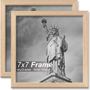 Natural Solid Wood 7x7 Picture Frame, Display 7 x 7 Inch Picture Poster Photo, Vertical & Horizontal Wall Hanging - 2 Pack/Natural/7"x7"