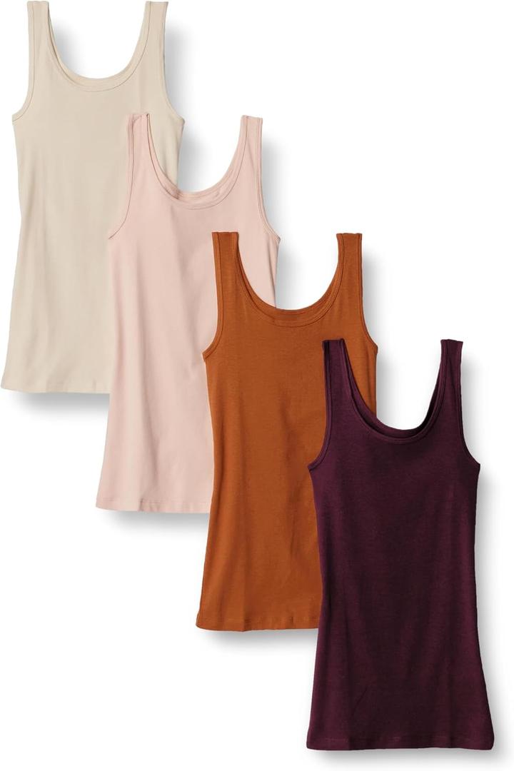 Amazon Essentials Women's Slim-Fit Cotton Modal Rib Tank, Pack of 4