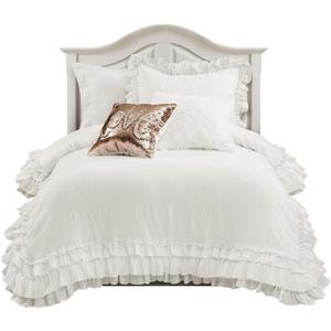 Lush Decor Ella Ruffle Lace Comforter, 2 Piece Set, Twin, Ivory - Cute Comforter - Twin Bedding Set - White Bedding - Coquette Decor - White Lace Trim - Ruffle Trim