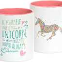 CSM Supply Be Yourself Unless You Can Be A Unicorn - 11 fluid ounce Grade A Quality Ceramic Two Tone Pink/White Ceramic Mug/Cup - Perfect Funny/Inspirational Gift - Foam Gift Box Included